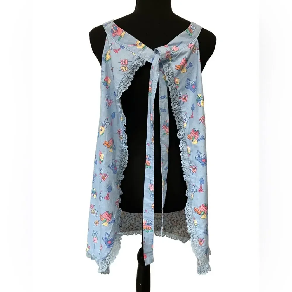Blue Patterned Reversible Kitchen Apron OSFM